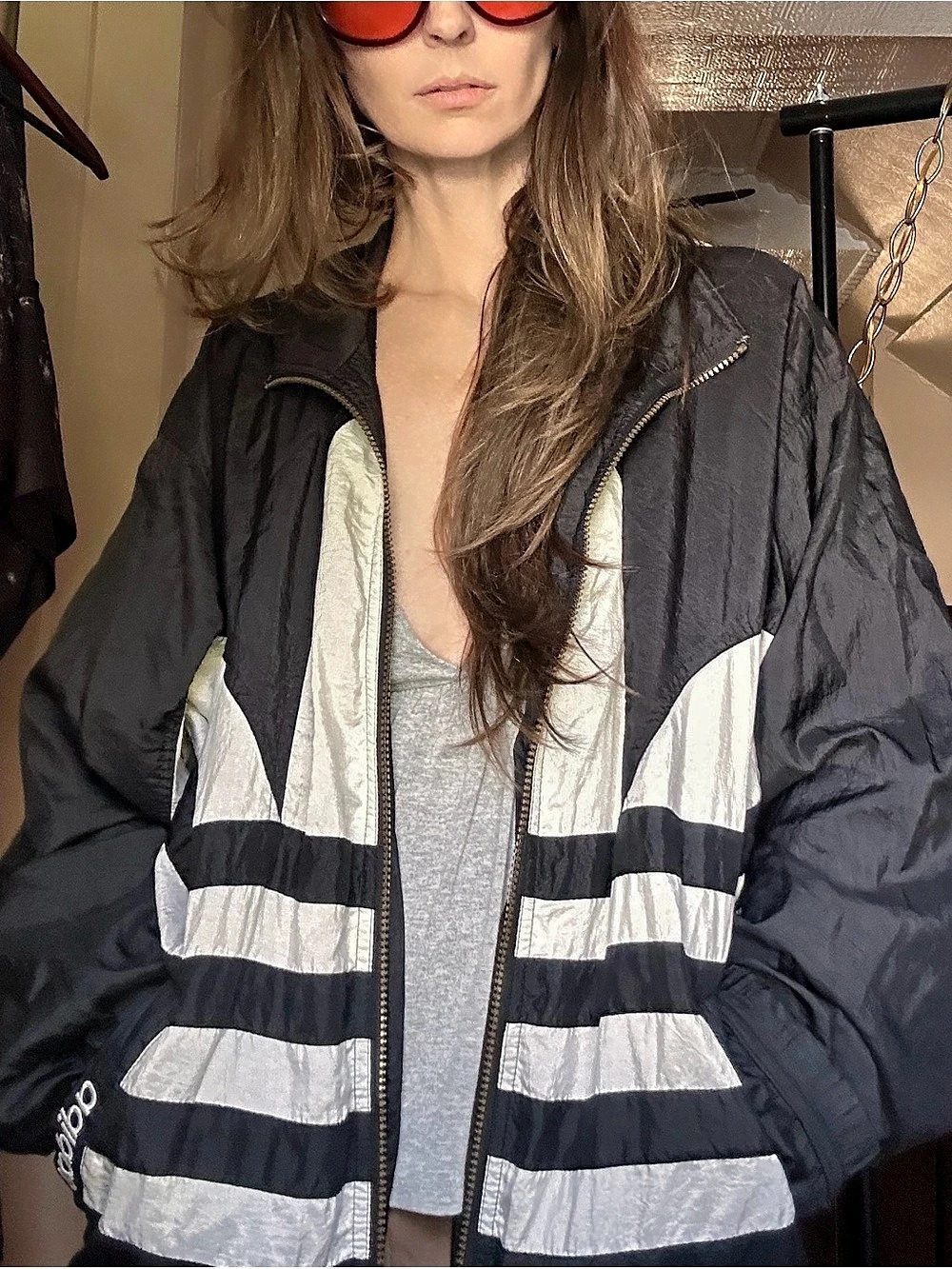 Rare | Y2K Adidas Trefoil Windbreaker Jacket Black White Oversized